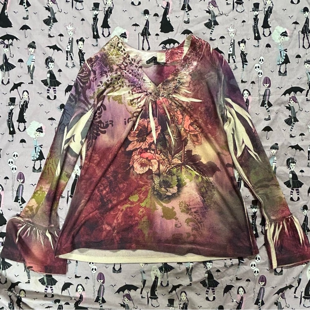 Y2K Fairycore Bellbottom Long Sleeve Rhinestoned Shirt